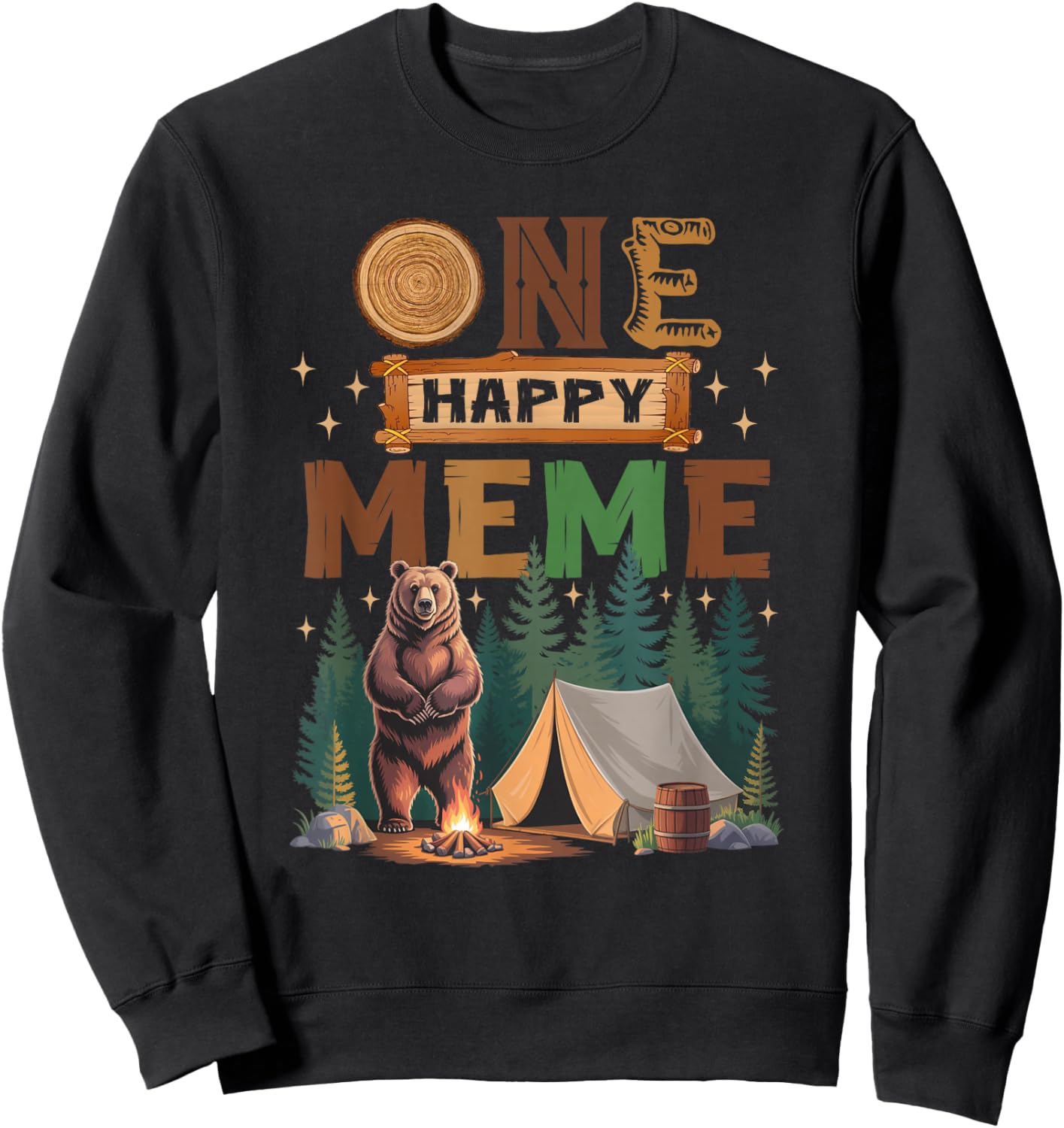 One Happy Meme Camper 1St Birthday Camping Bear Sweatshirt - Sweatshirt | Black