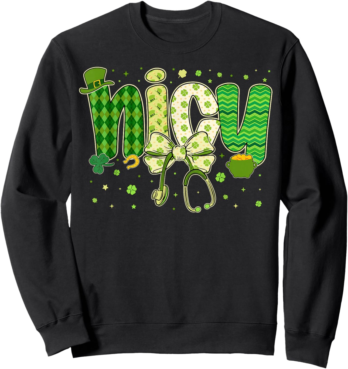 St Patricks NICU Nurse Neonatal Coquette Saint Patrick Sweatshirt - Sweatshirt | Black