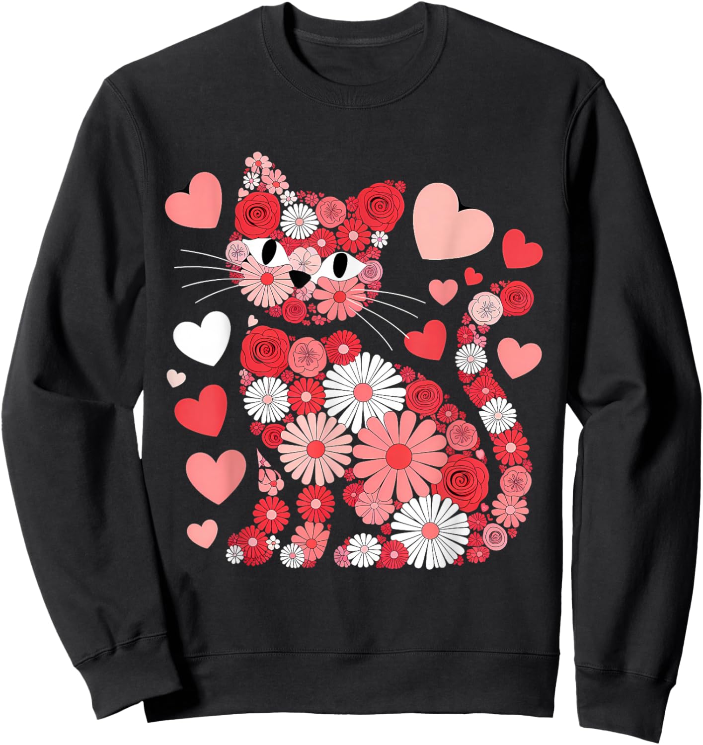 Valentines Day Heart Love Cute Valentine Cat Lover Sweatshirt - Sweatshirt | Black