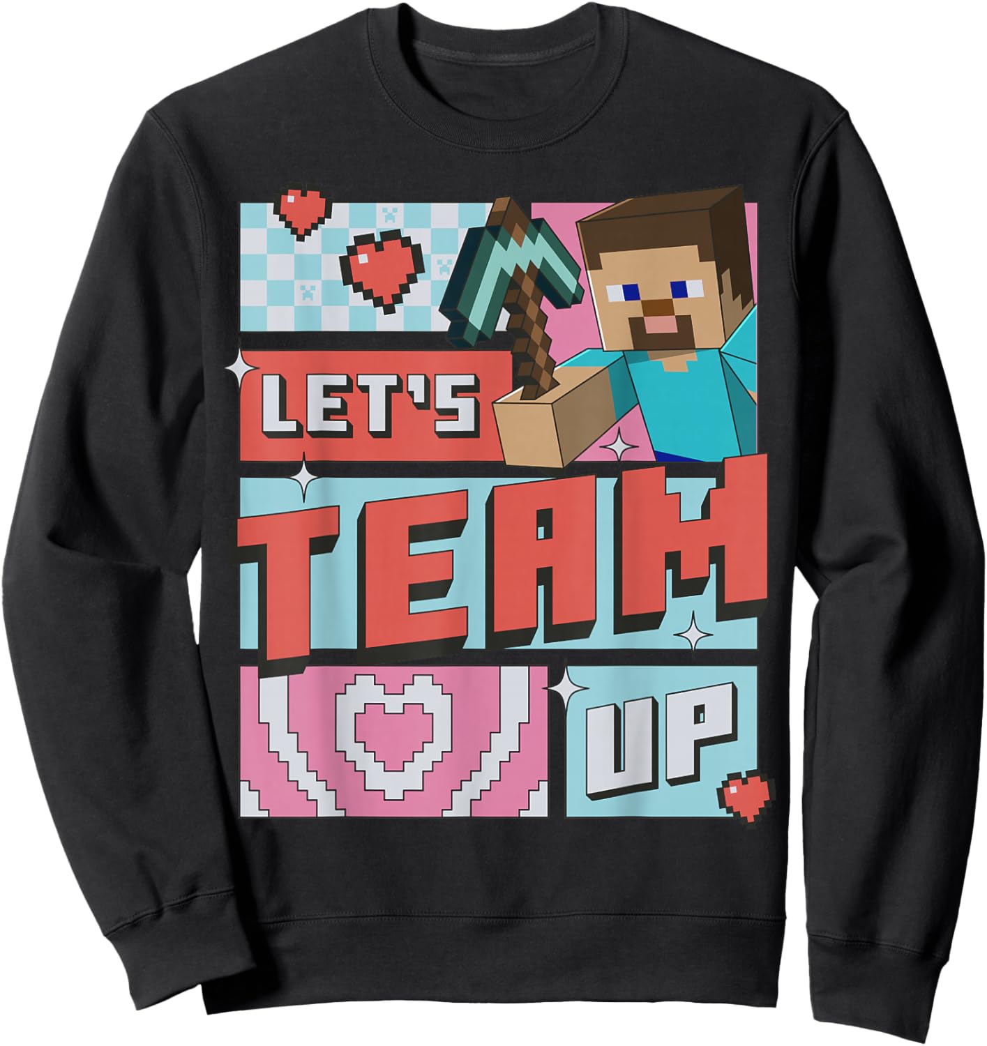 Minecraft Steve Team Up Retro Love Sweatshirt - Sweatshirt | Black