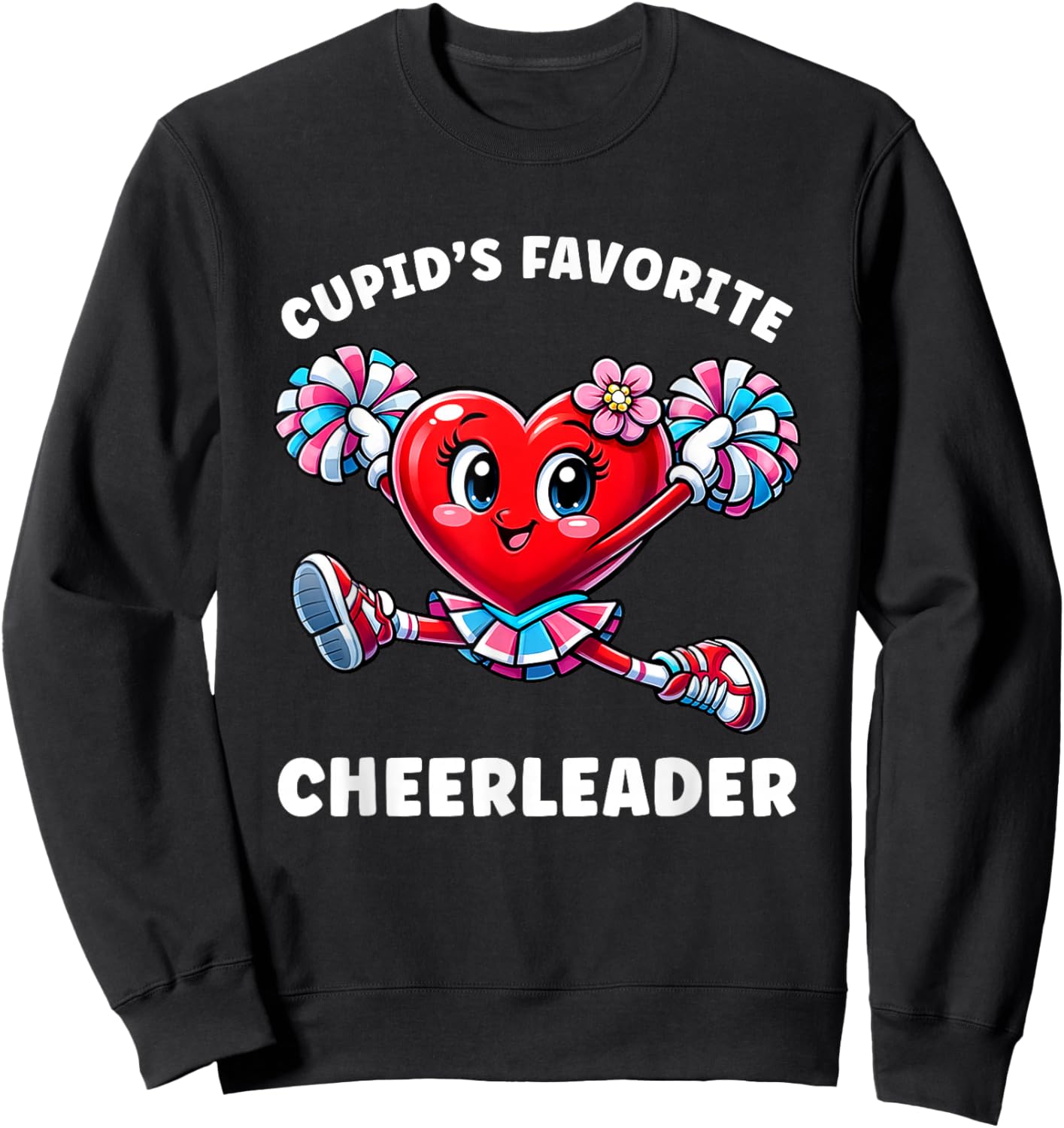 Cupid's Favorite Cheerleader Valentine's Day Cheerleading Sweatshirt - Sweatshirt | Black