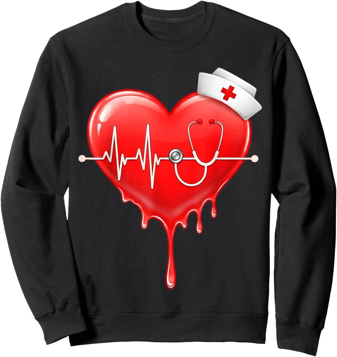 Valentines Day Nurse Dripping Heartbeat Stethoscope Medical Sweatshirt - Sweatshirt | Black