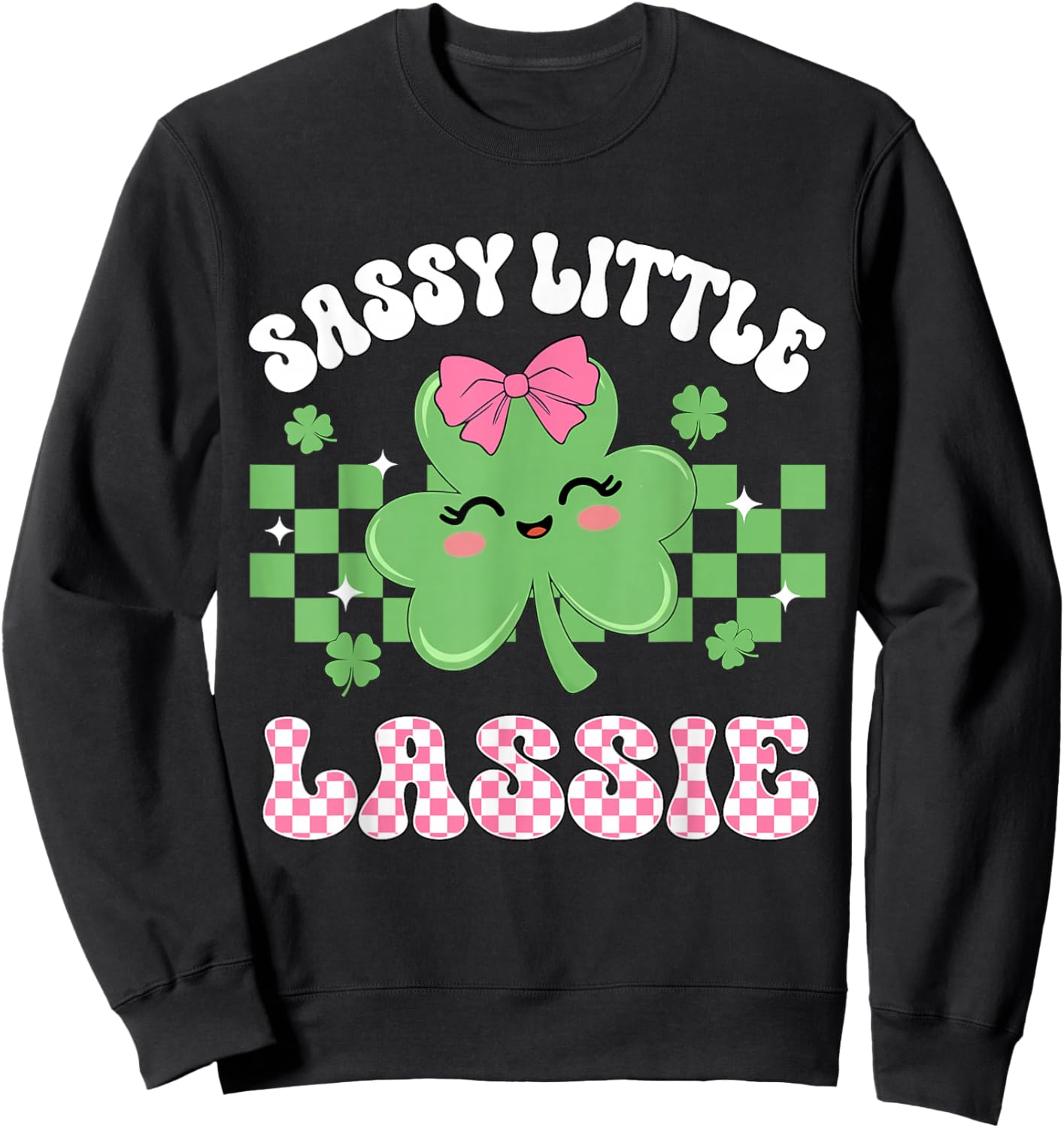 St Patricks Day Shamrock Sassy Little Lassie Irish Girls Kid Sweatshirt - Sweatshirt | Black