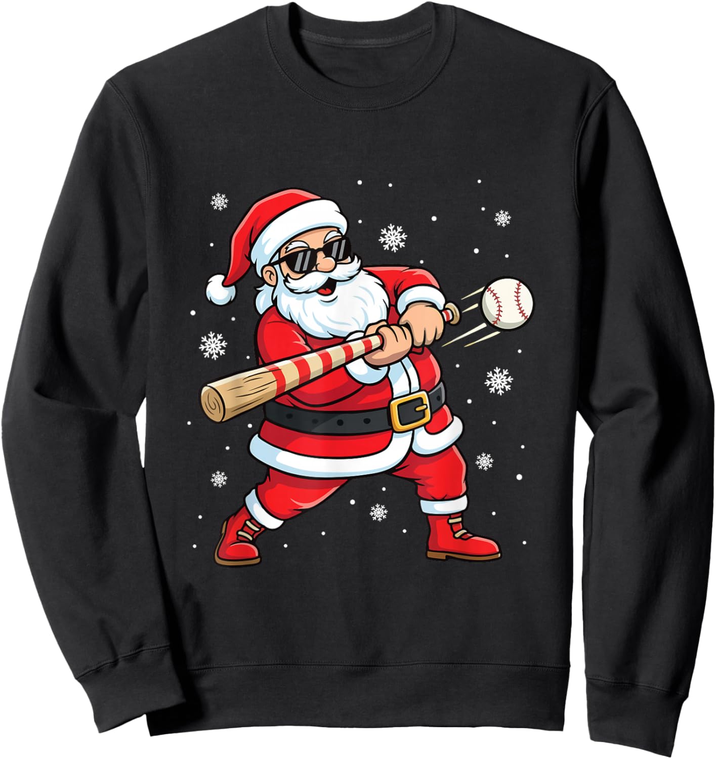 Santa Playing Baseball - Baseball Lover Baseballer Xmas Sweatshirt - Sweatshirt | Black