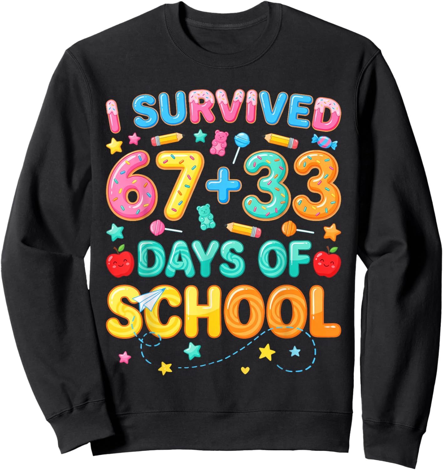 I Survived 67+33 Days of School 100 Days 6 7 Kids Boys Girls Sweatshirt - Sweatshirt | Black
