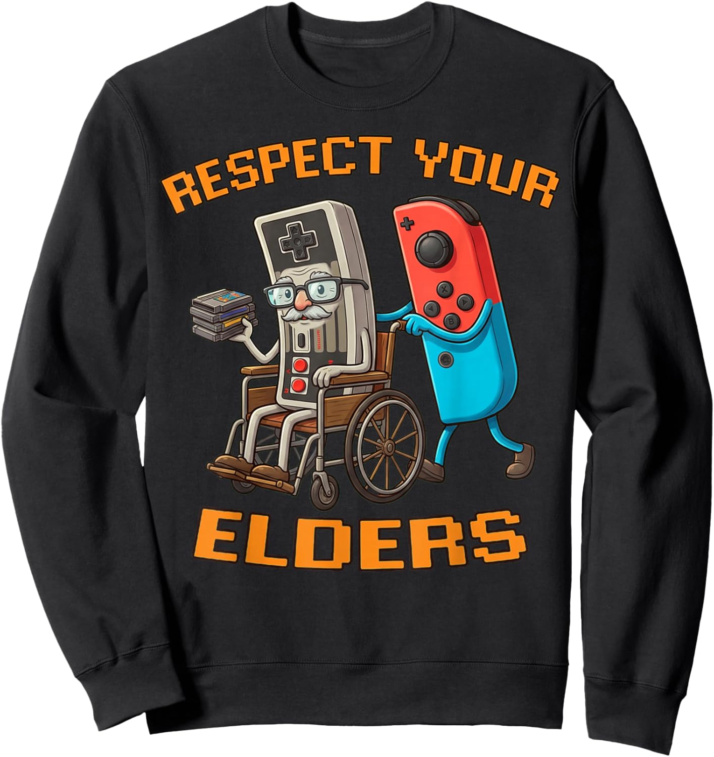 Funny Retro Meme Respect Your Elders Gamer Video Game Sweatshirt - Sweatshirt | Black