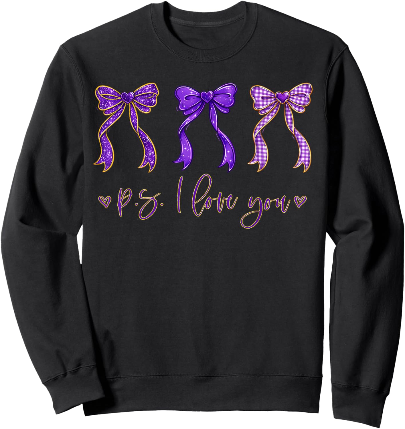 PS I Love You Day Valentine's Day Purple Heart Women Men Kid Sweatshirt - Sweatshirt | Black