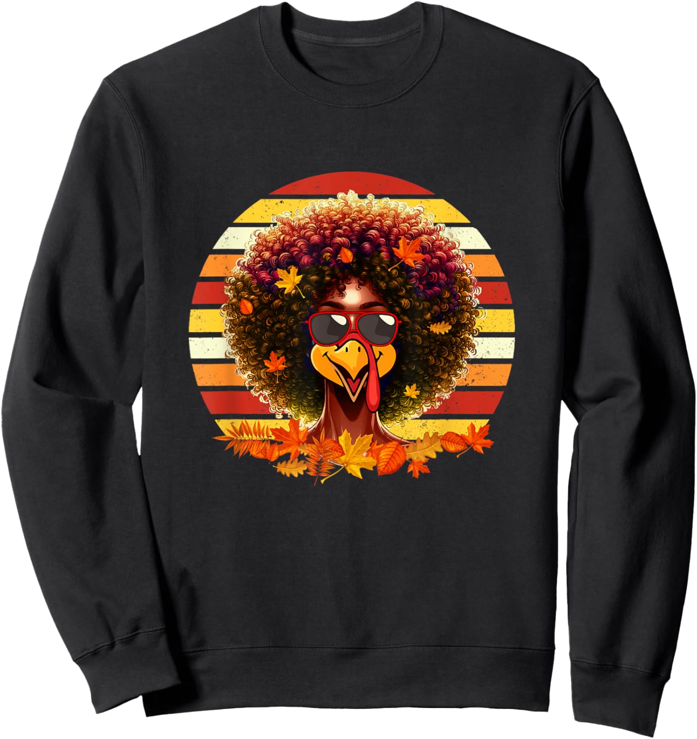 Vintage Retro Afro Woman Turkey Thanksgiving Proud Black Sweatshirt - Sweatshirt | Black