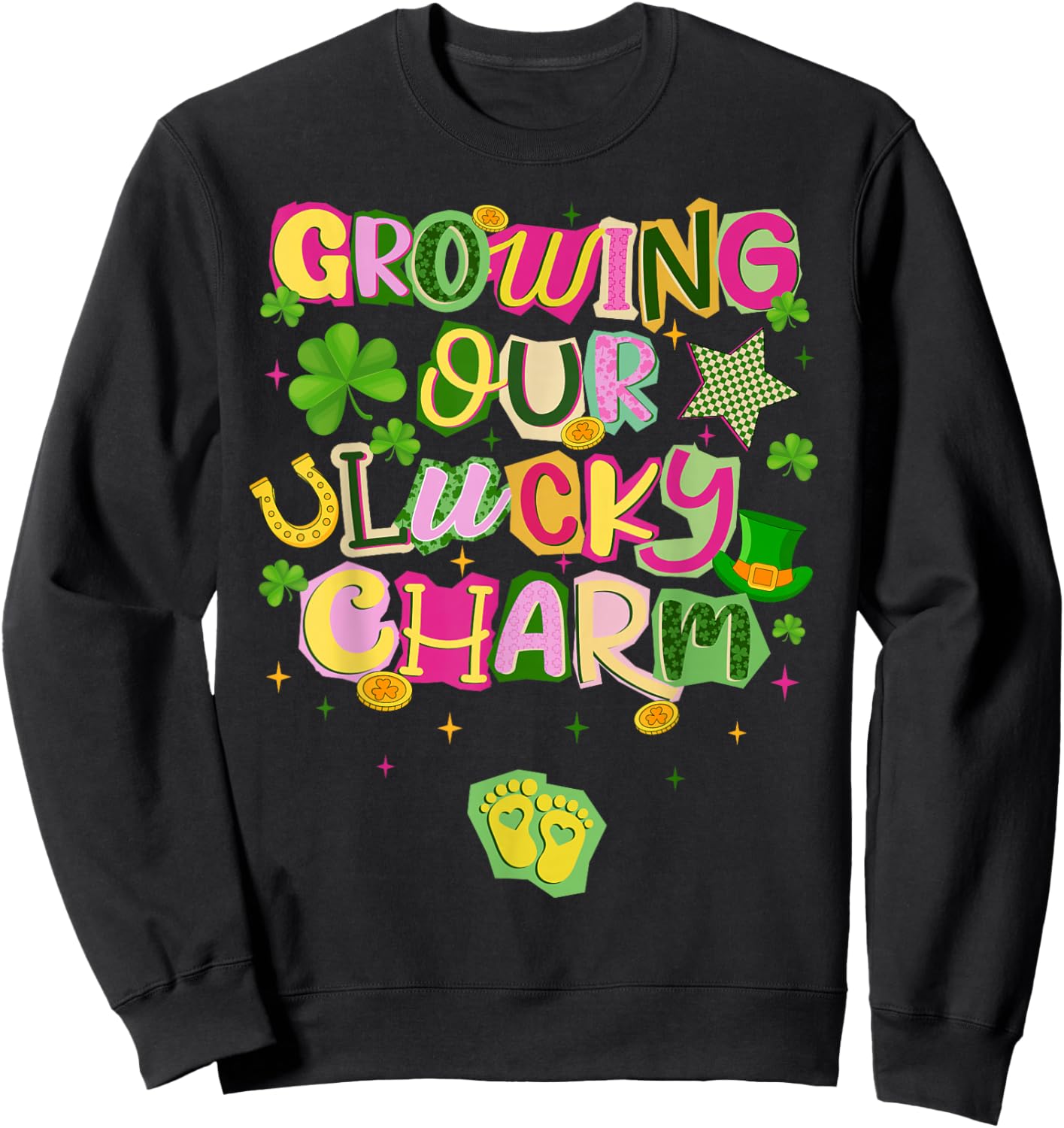 St Patricks Day Growing Our Lucky Charm Pregnancy Mom Sweatshirt - Sweatshirt | Black