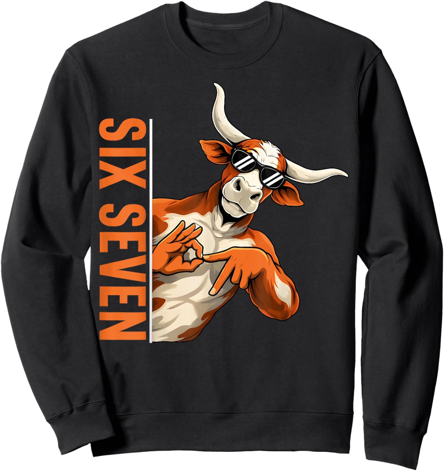Funny Six Seven 67 Longhorn Meme Gifts for Kids Boys Men Sweatshirt - Sweatshirt | Black