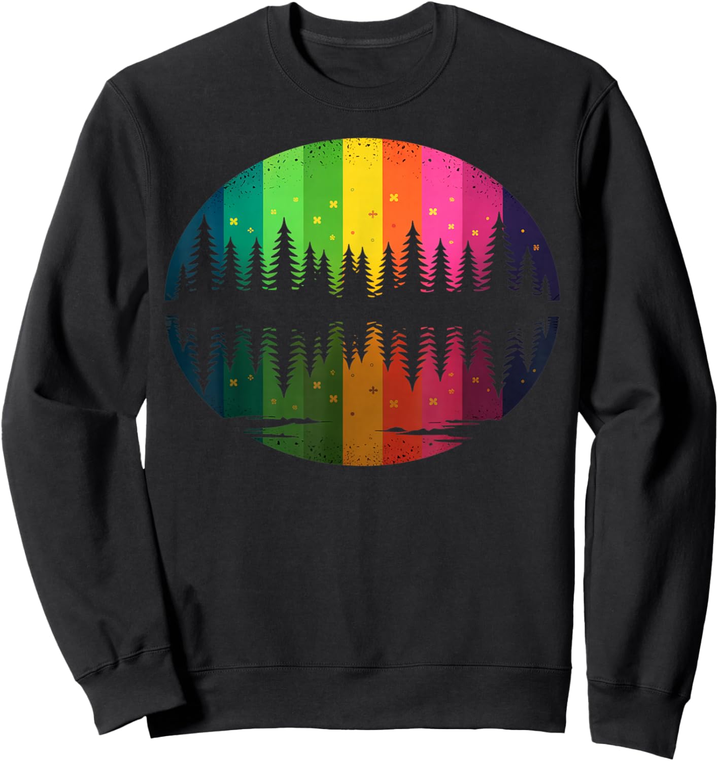 Retro Rainbow Trees Forest Nature Lover Vintage Tree Art Sweatshirt - Sweatshirt | Black