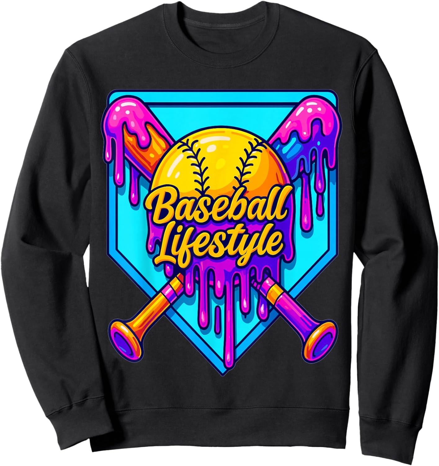 Baseball Drip Outfit Boys, Ice Cream Drip Baseball Lifestyle Sweatshirt - Sweatshirt | Black