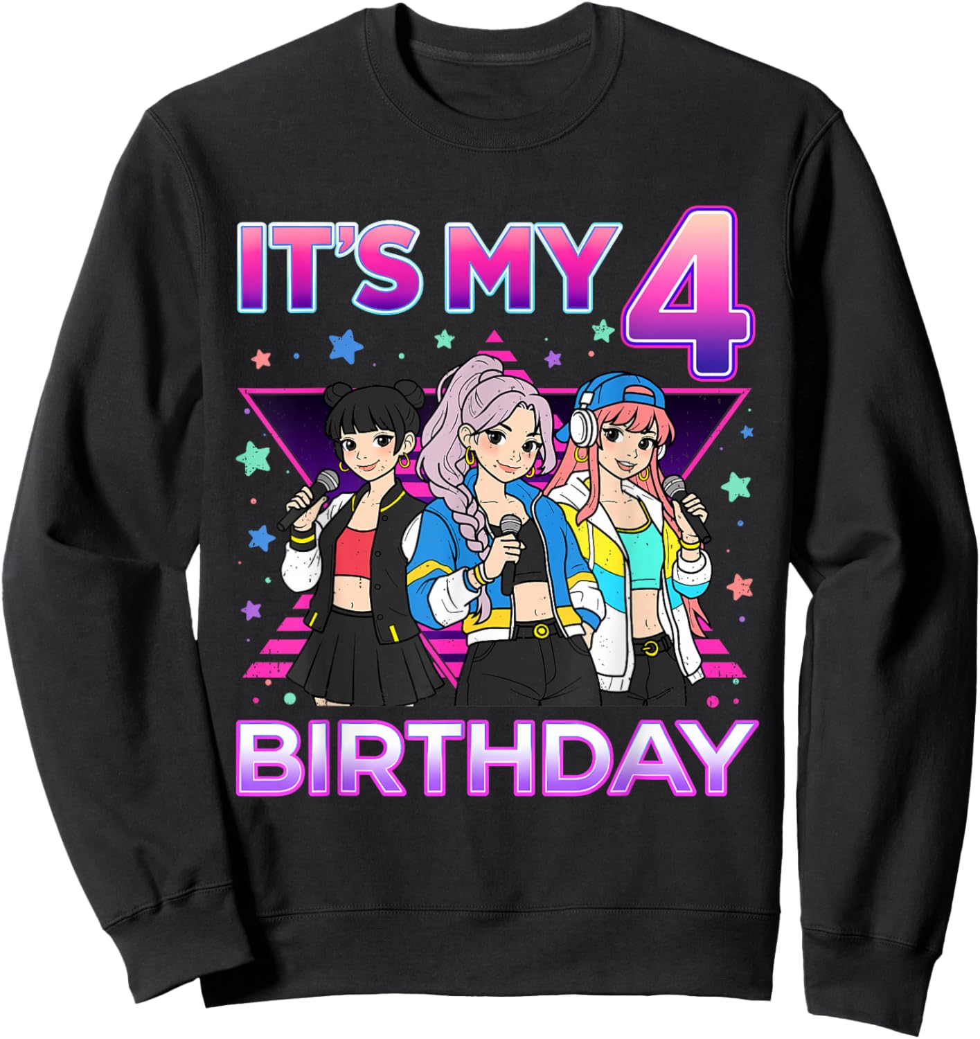 4 Years Old Birthday K pop Kids 4th Birthday Girls K-Pop Sweatshirt - Sweatshirt | Black