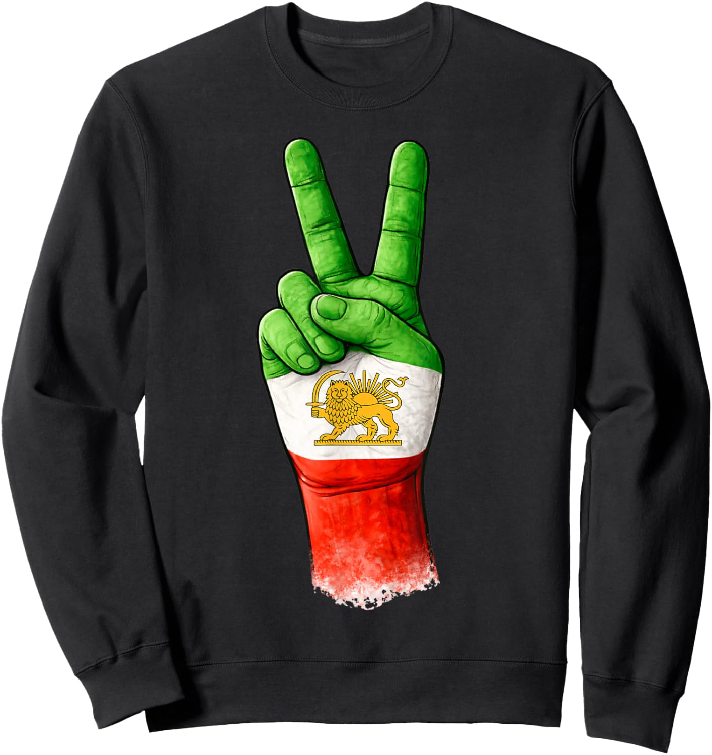 Iranian Freedom, Victory Hand with Iran Lion and Sun Flag Sweatshirt - Sweatshirt | Black
