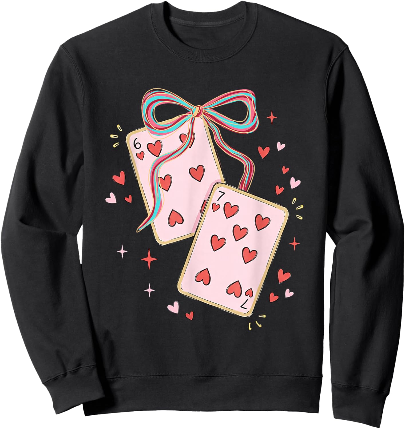 67 Playing Card Valentine Six Seven Coquette Bow Women Girls Sweatshirt - Sweatshirt | Black
