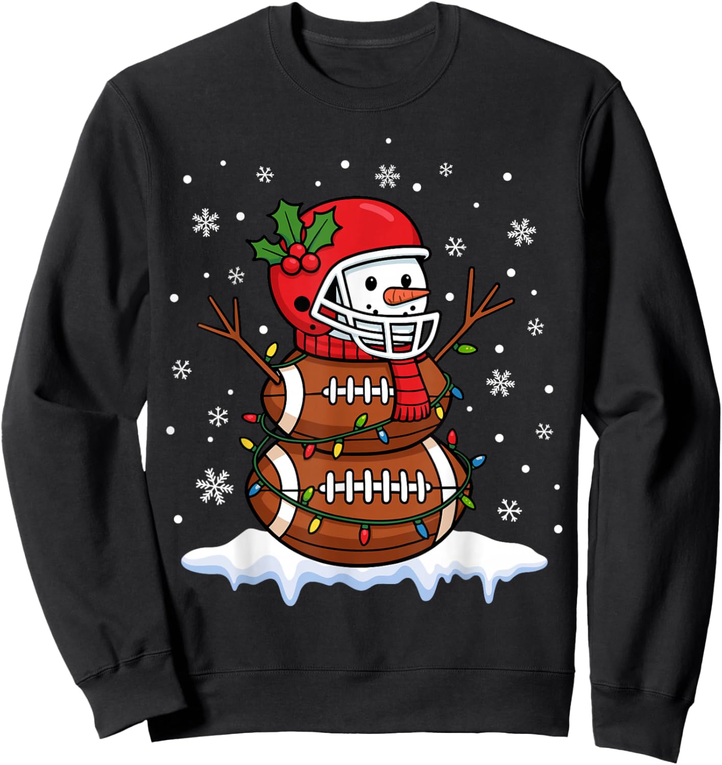 Merry Christmas Football Snowman Holiday Sports Xmas Pajamas Sweatshirt - Sweatshirt | Black