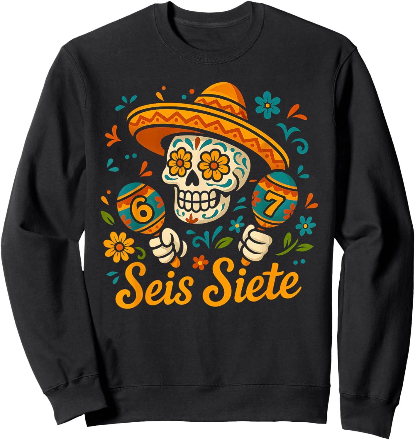 SEIS Siete Mexican Los Muertos Calaveras Sugar Skull 67 Boys Sweatshirt - Sweatshirt | Black