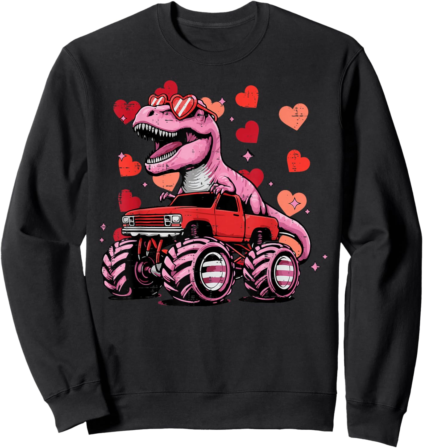 Monster Trex Dino Truck Valentines Day Kids Toddler Boys Sweatshirt - Sweatshirt | Black