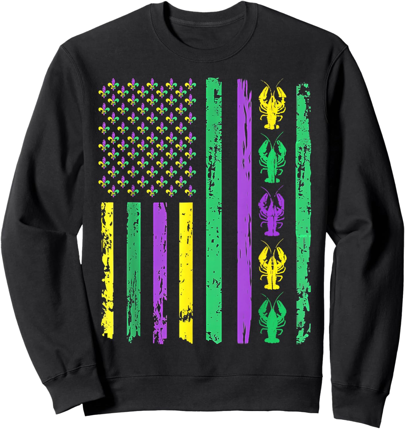 Carnival Mardi Gras USA American Flag Crawfish Parade Outfit Sweatshirt - Sweatshirt | Black