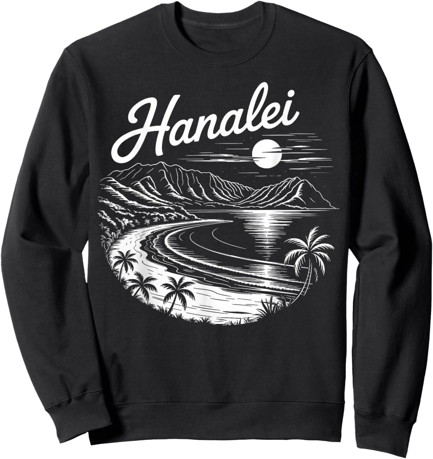 Hanalei Beach Bay Kauai Retro Hawaii Hawaiian Island Moon Sweatshirt - Sweatshirt | Black