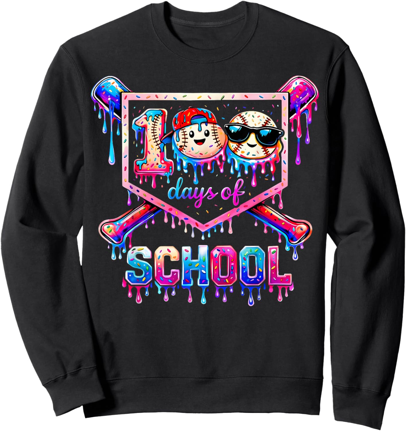 100 Days of School Baseball Drip Boys Gifts Kids Sweatshirt - Sweatshirt | Black