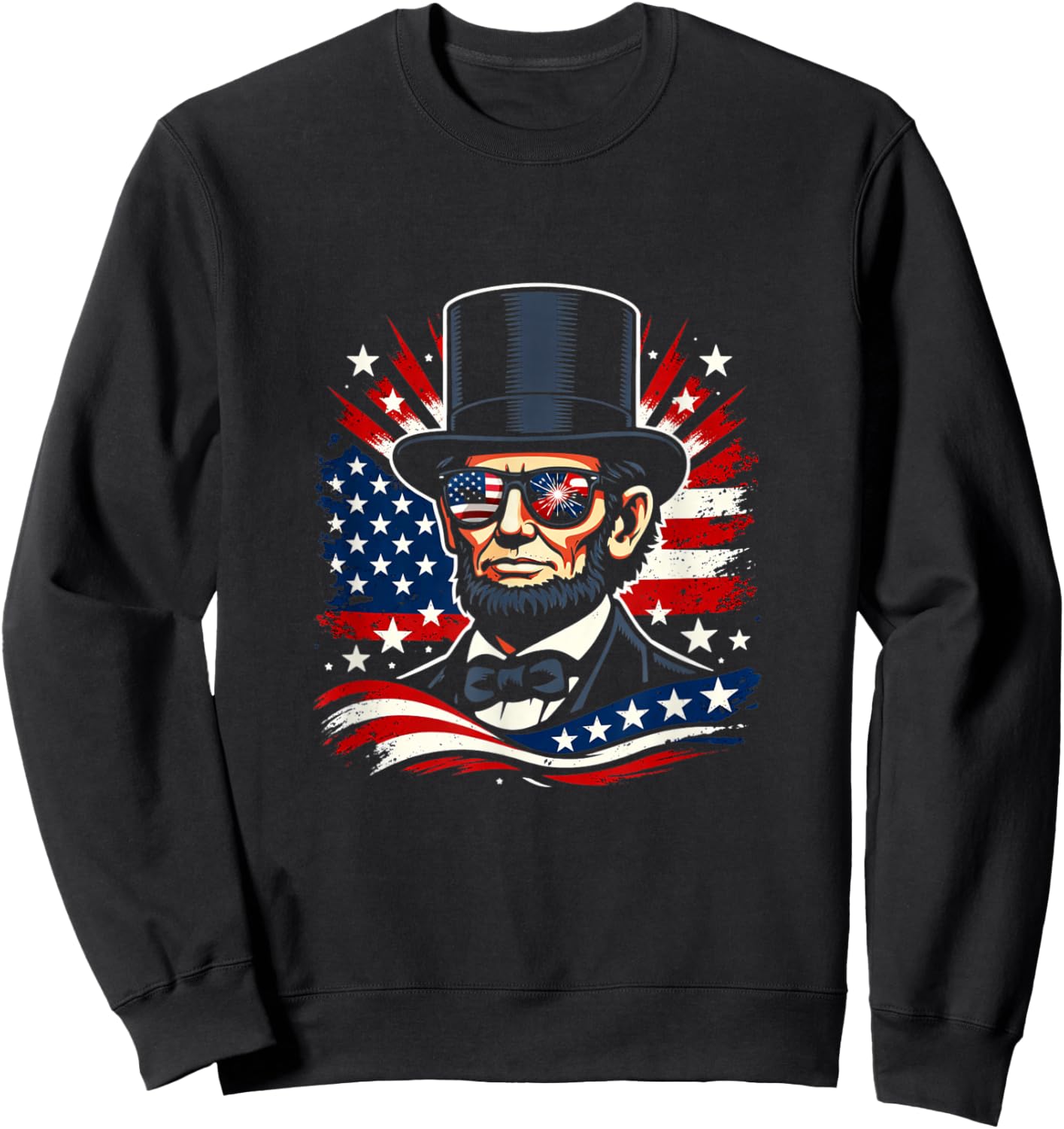 Abraham Lincoln Flag Sunglasses Patriotic Fireworks USA Sweatshirt - Sweatshirt | Black