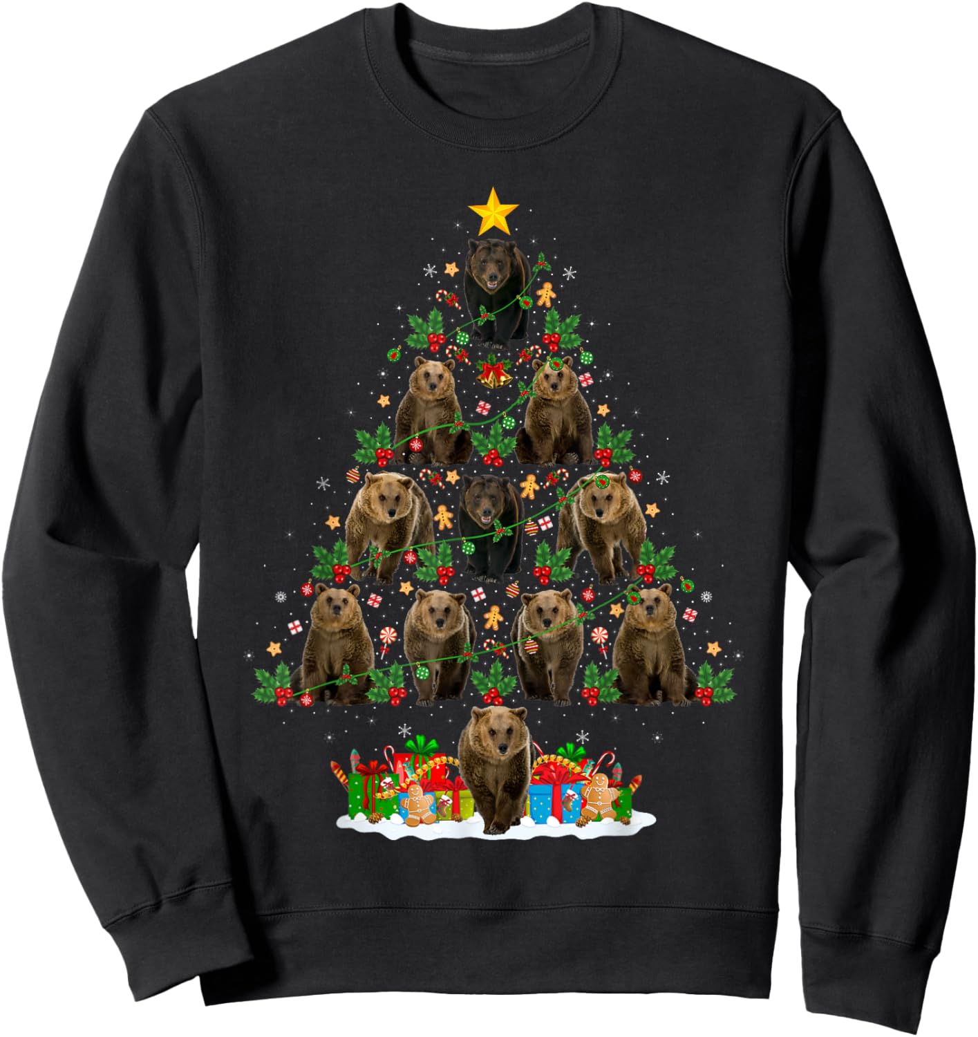 Bear Christmas Tree Lights Santa Bear Animal Lover Xmas Sweatshirt - Sweatshirt | Black