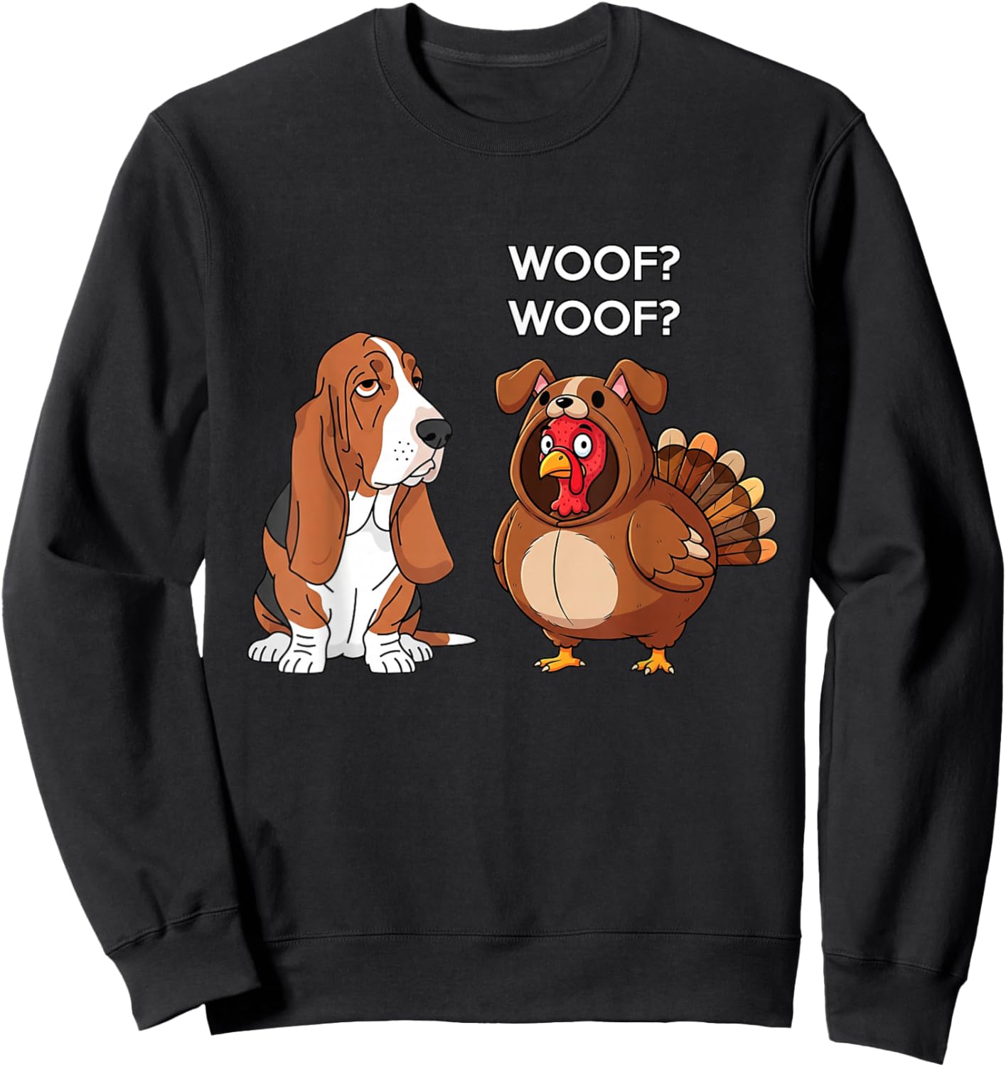 Funny Thanksgiving Basset Hound and Turkey Sweatshirt - Sweatshirt | Black