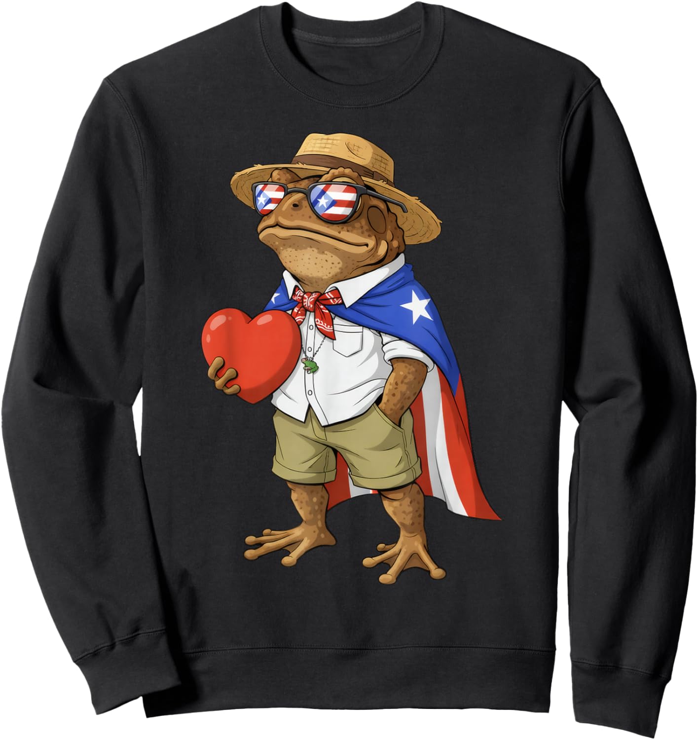 Coqui Frog Puerto Rico Flag Puerto Rican Valentine Heart Sweatshirt - Sweatshirt | Black