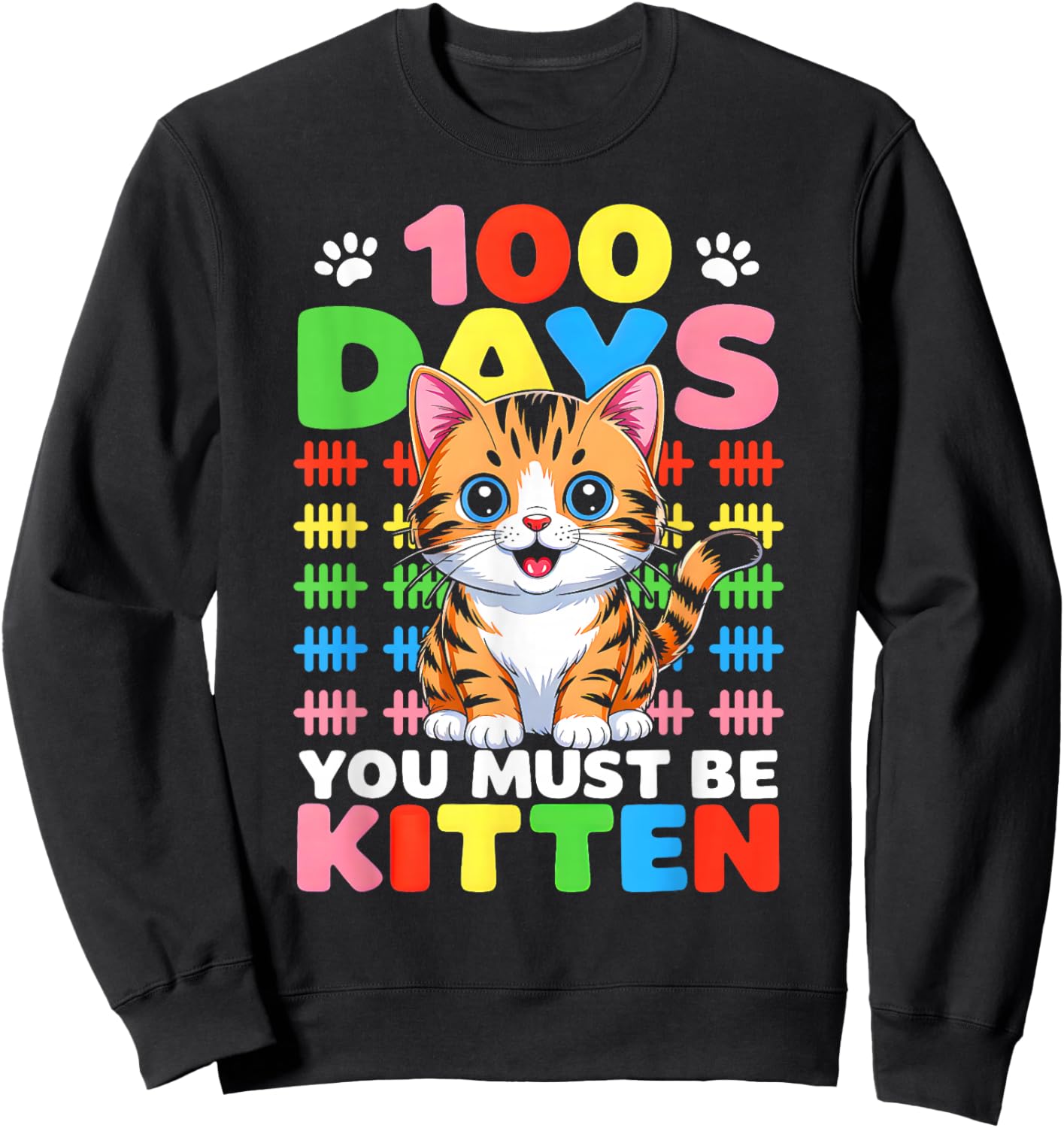Cute Cat 100 Days of School Girls Kids 100th Day of School Sweatshirt - Sweatshirt | Black