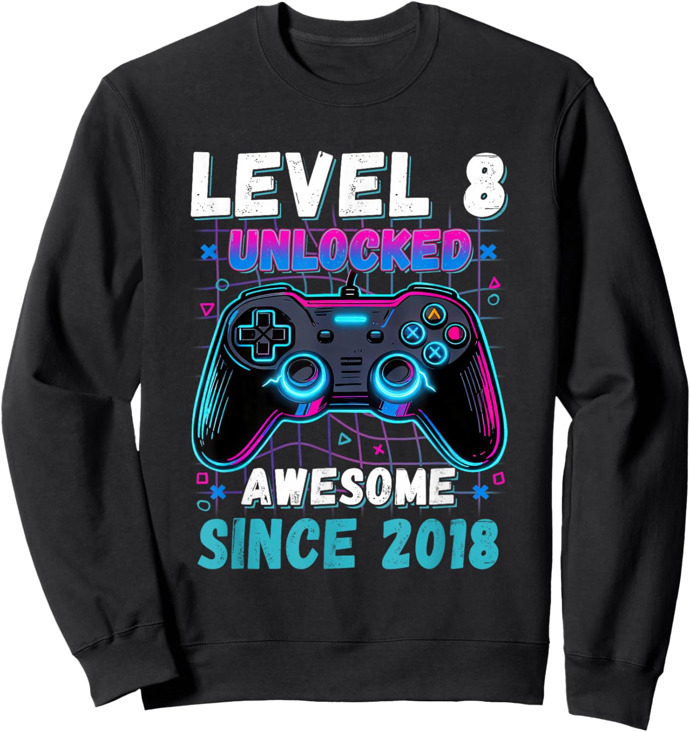 Level 8 Unlocked Awesome Since 2018 Eight 8th Birthday Boys Sweatshirt - Sweatshirt | Black
