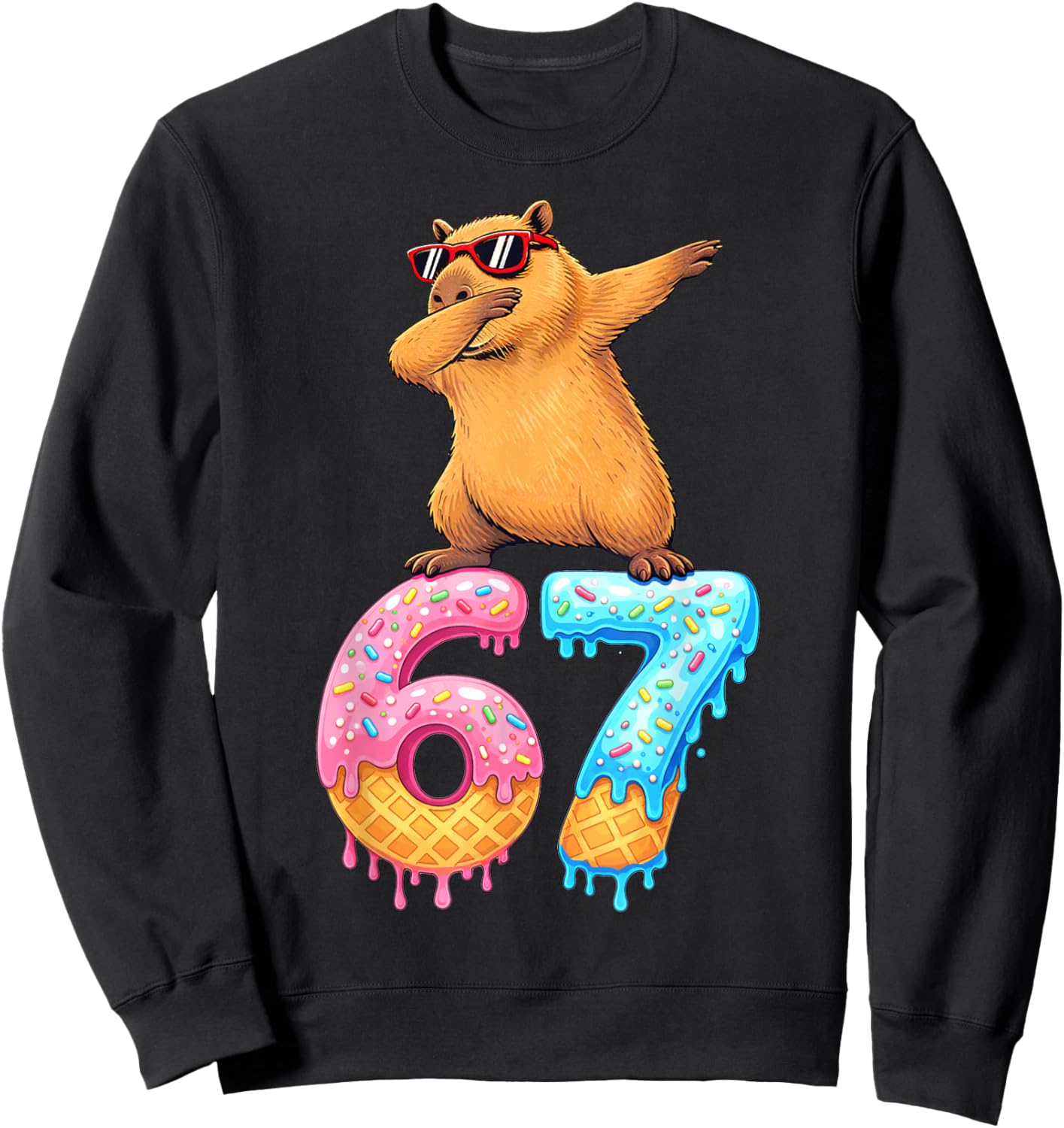 Capybara Dabbing 67 Ice Cream Drip 67 Birthday Boys Girls Sweatshirt - Sweatshirt | Black