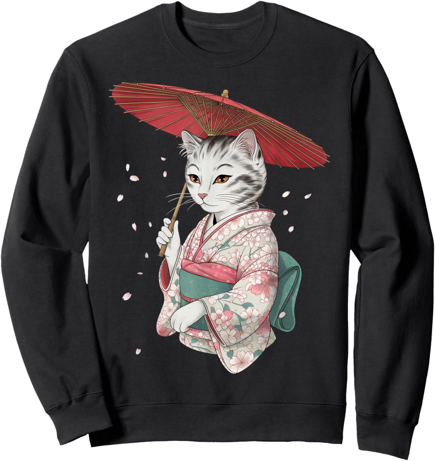 Sakura Kimono Cat Geisha Art Design Japanese Geisha Sweatshirt - Sweatshirt | Black
