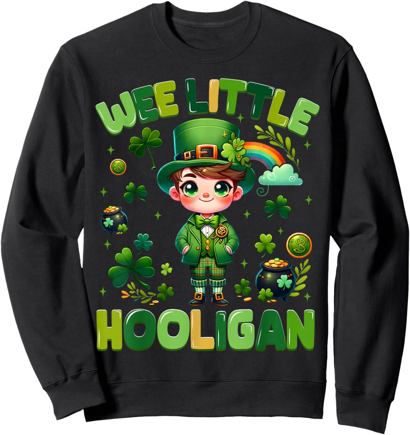 We Little Hooligan Irish Shamrock St Patricks Men Boy Kid Sweatshirt - Sweatshirt | Black