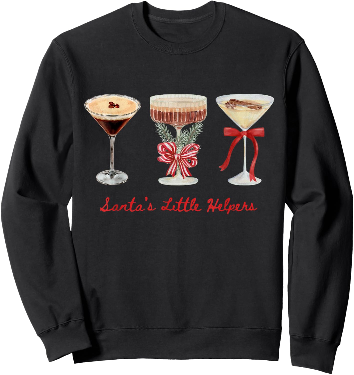 Funny Vintage Santa's Little Helper Martini Merry Christmas Sweatshirt - Sweatshirt | Black