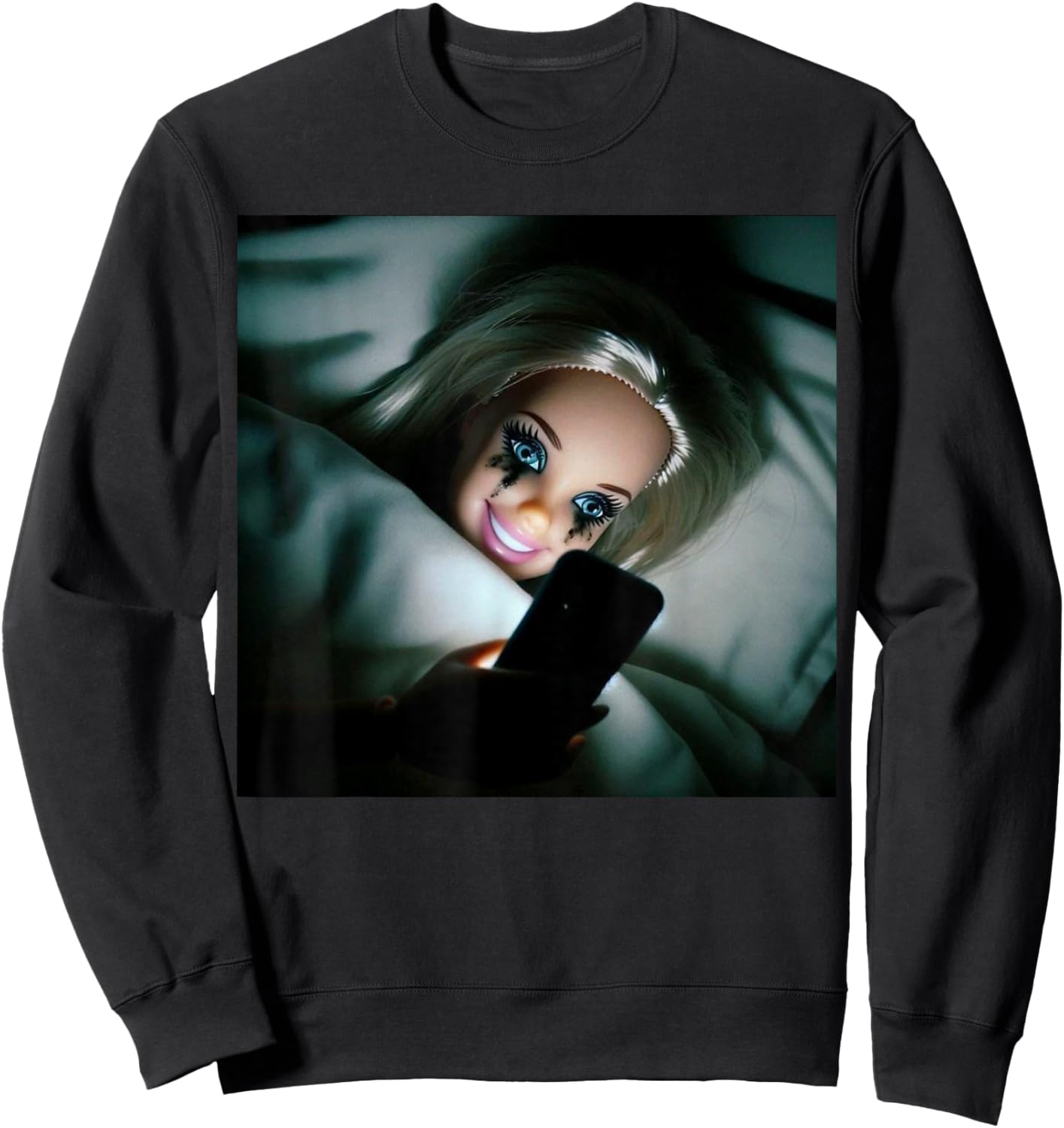 Funny Doll Crying Face Meme Scrolling Sarcastic Humor Gift Sweatshirt - Sweatshirt | Black