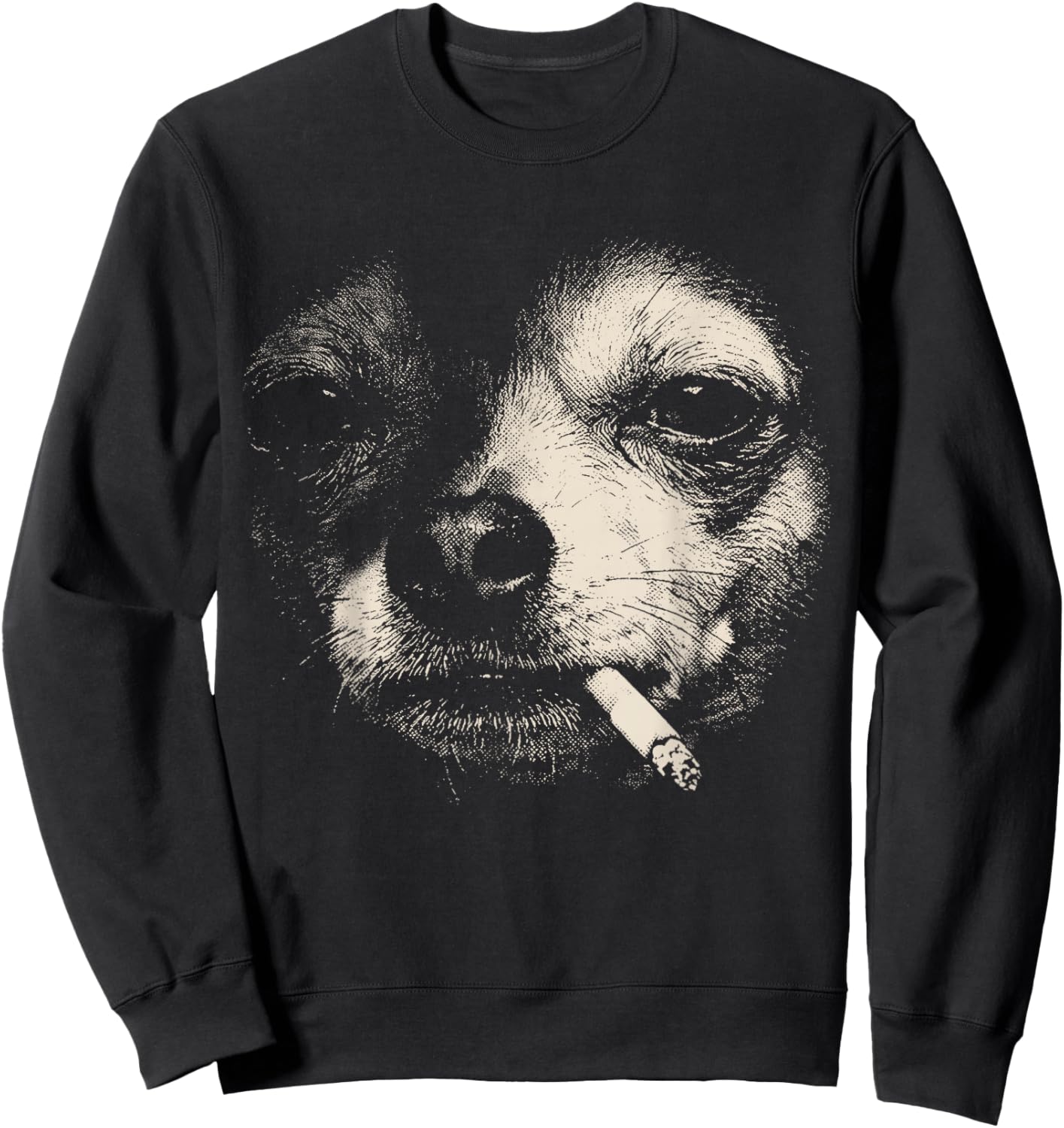 Smoking Chihuahua Vintage Y2k Funny Dog Face Edgy Meme Sweatshirt - Sweatshirt | Black