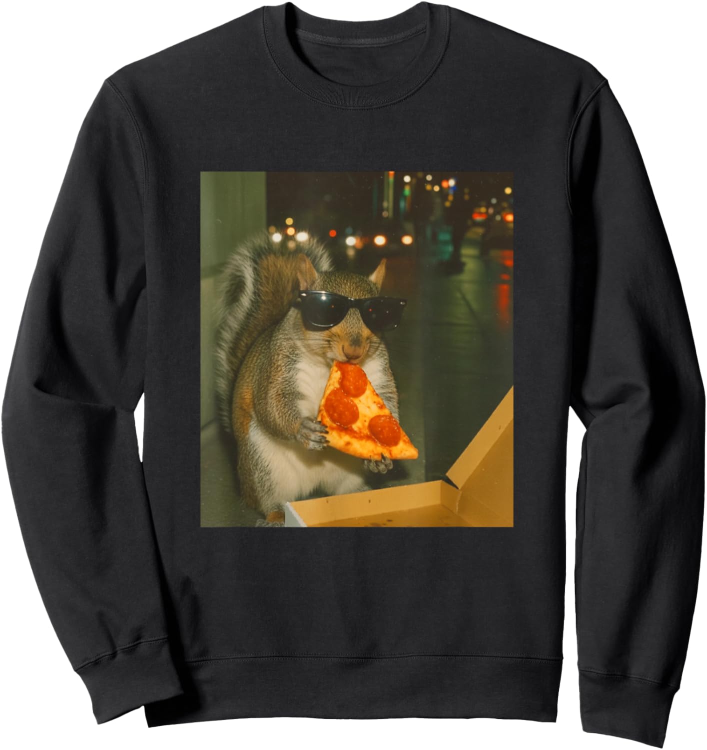 Funny Squirrel Chipmonk Eating Pizza Animal Meme Retro Sweatshirt - Sweatshirt | Black