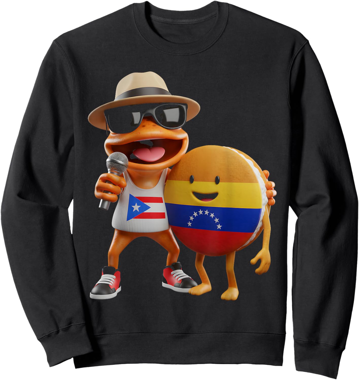 Puerto Rico Venezuela Cartoon Frog Arepa Coqui Taino Boriken Sweatshirt - Sweatshirt | Black