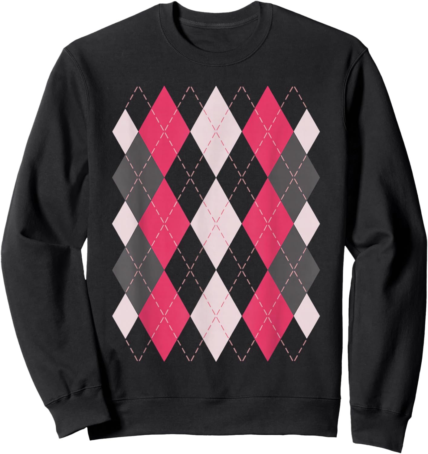 Preppy Plaid Argyle Stylish & Fun Faux Sweater Design Sweatshirt - Sweatshirt | Black