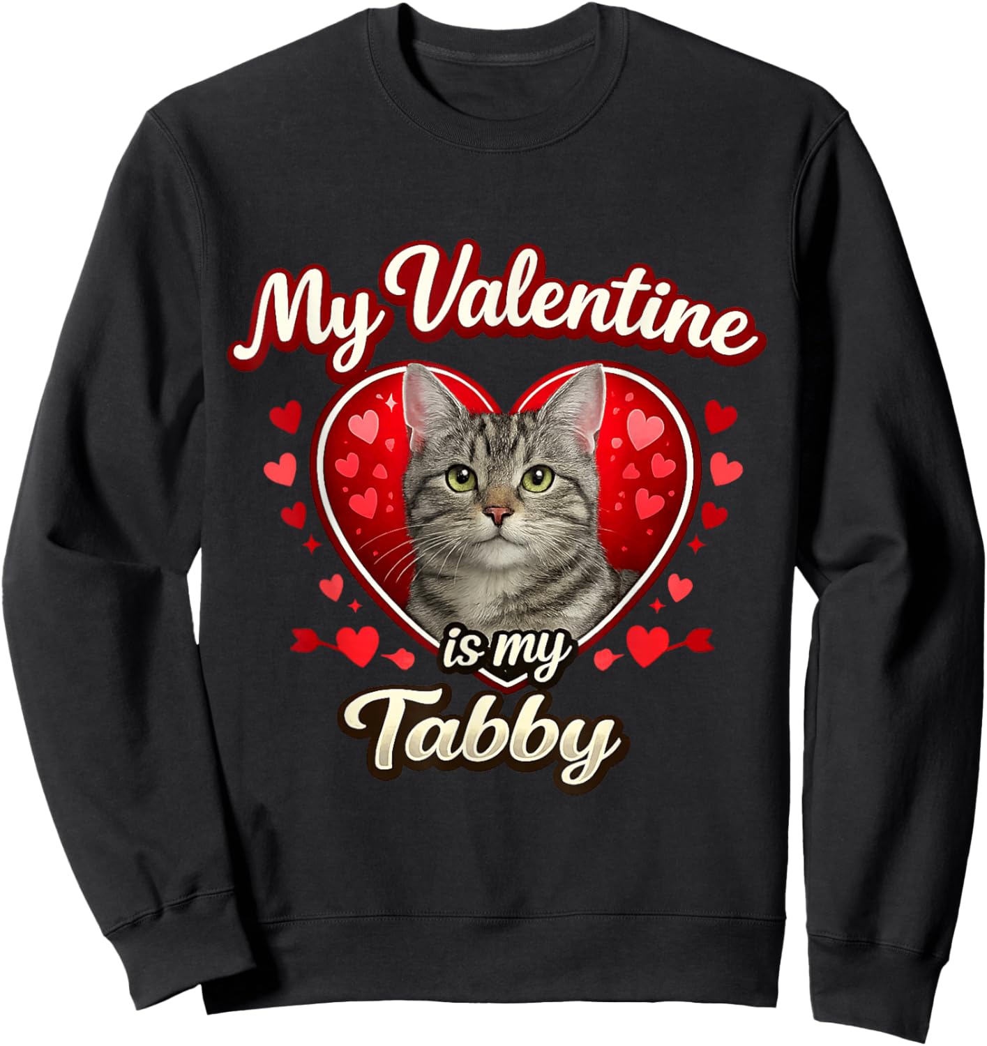 Gray Tabby Cat Valentine Hearts Feline Love Gift Sweatshirt - Sweatshirt | Black