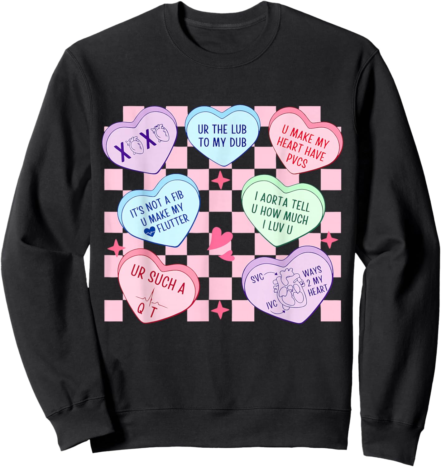 Cardiac Nurse Valentine’s Day Cardiologist Heart CVICU Nurse Sweatshirt - Sweatshirt | Black