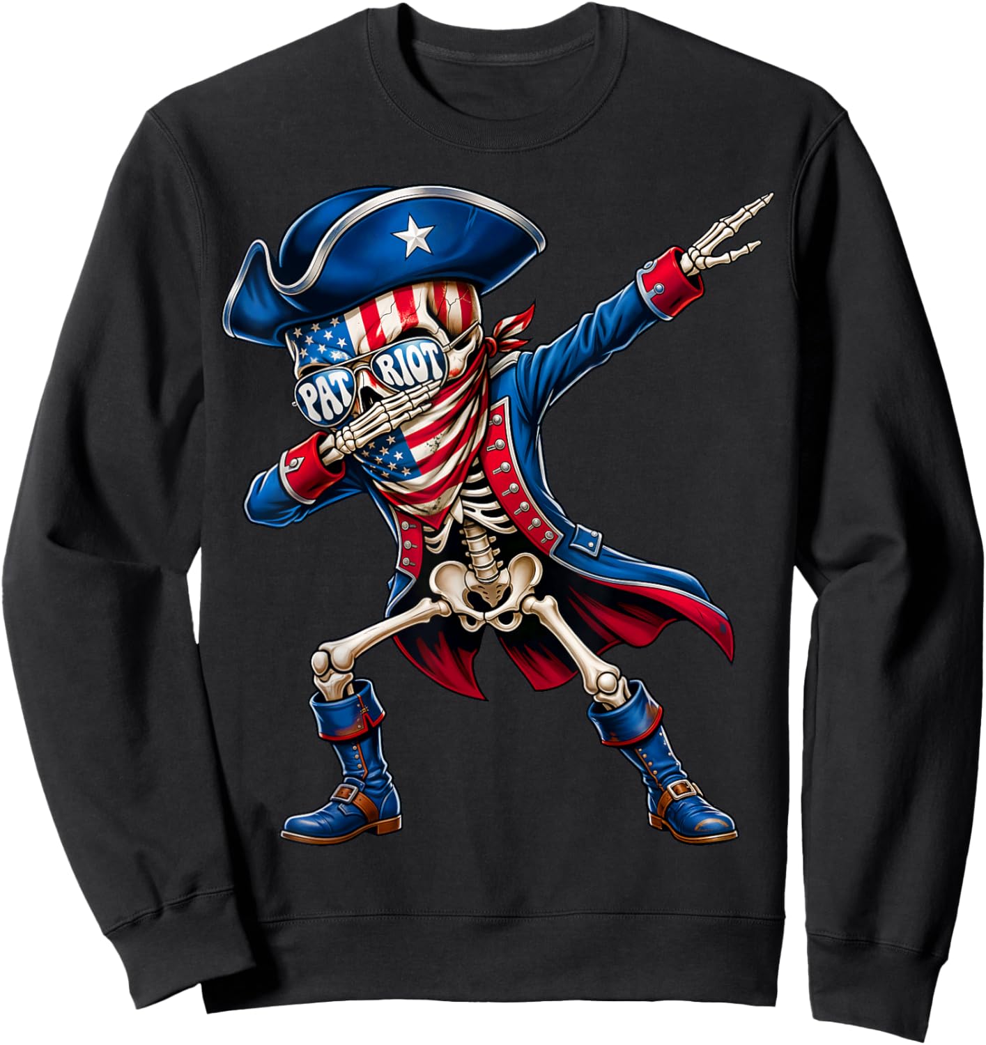 Patriotic Skeleton Dabbing American Flag USA Men Women Kids Sweatshirt - Sweatshirt | Black