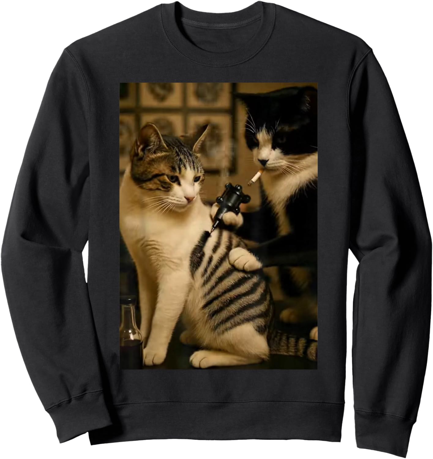 Vintage Cigarette Cat Smoking Tattoo Inked Artist Funny Meme Sweatshirt - Sweatshirt | Black