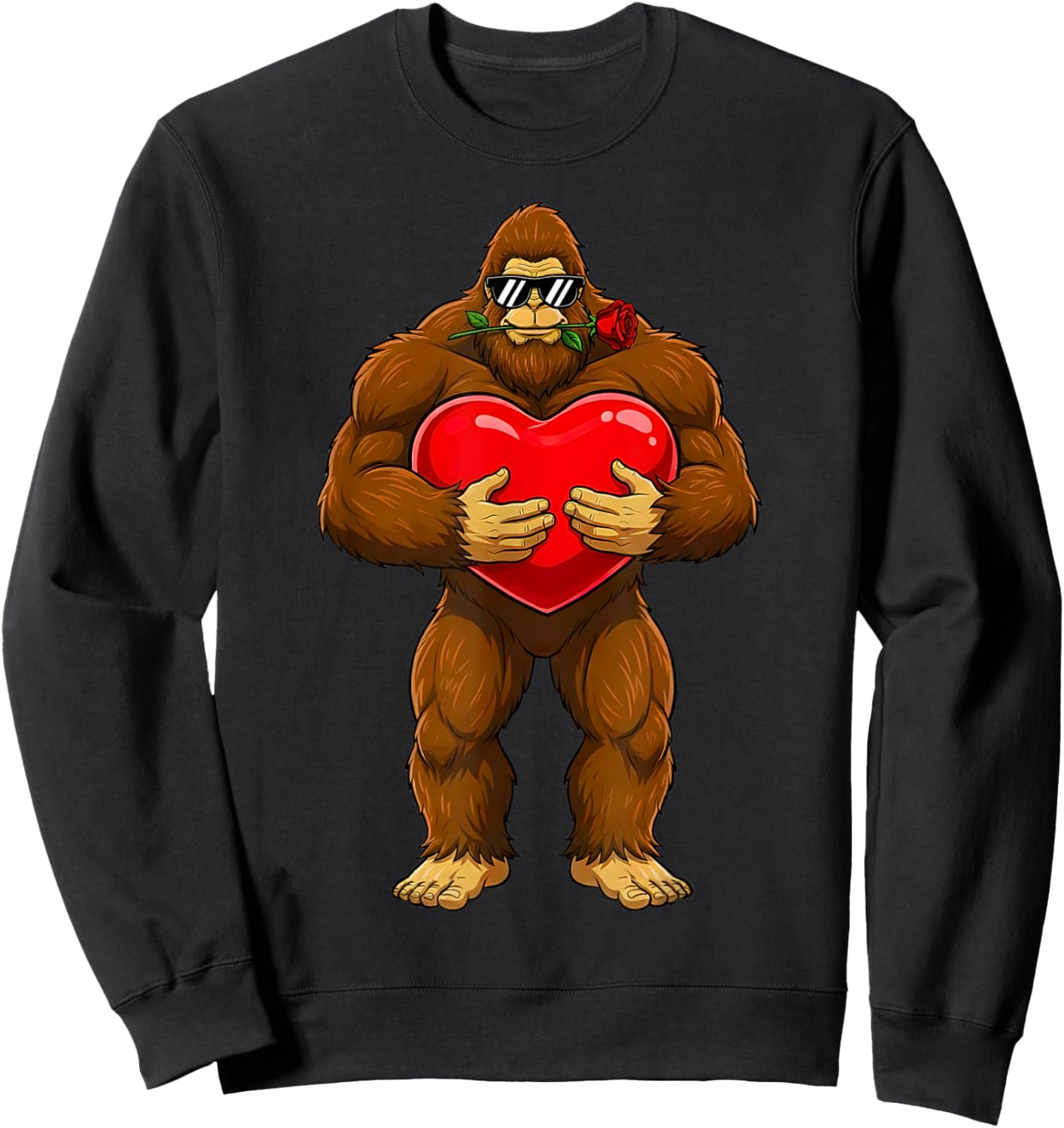Funny Valentines Day Bigfoot Heart Sunglasses Sasquatch Boys Sweatshirt - Sweatshirt | Black