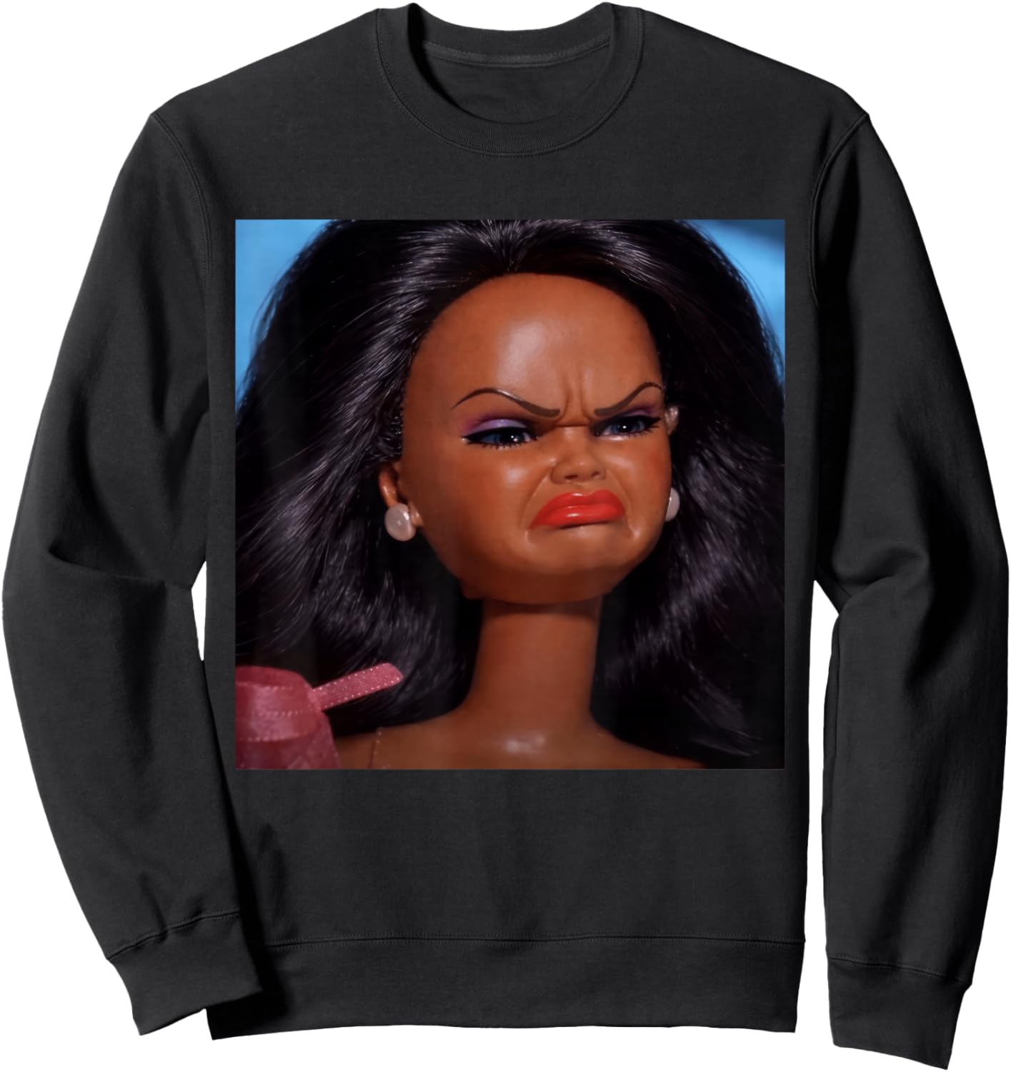 Angry Disgusted Black Doll Face Meme Reaction Meme Funny Sweatshirt - Sweatshirt | Black