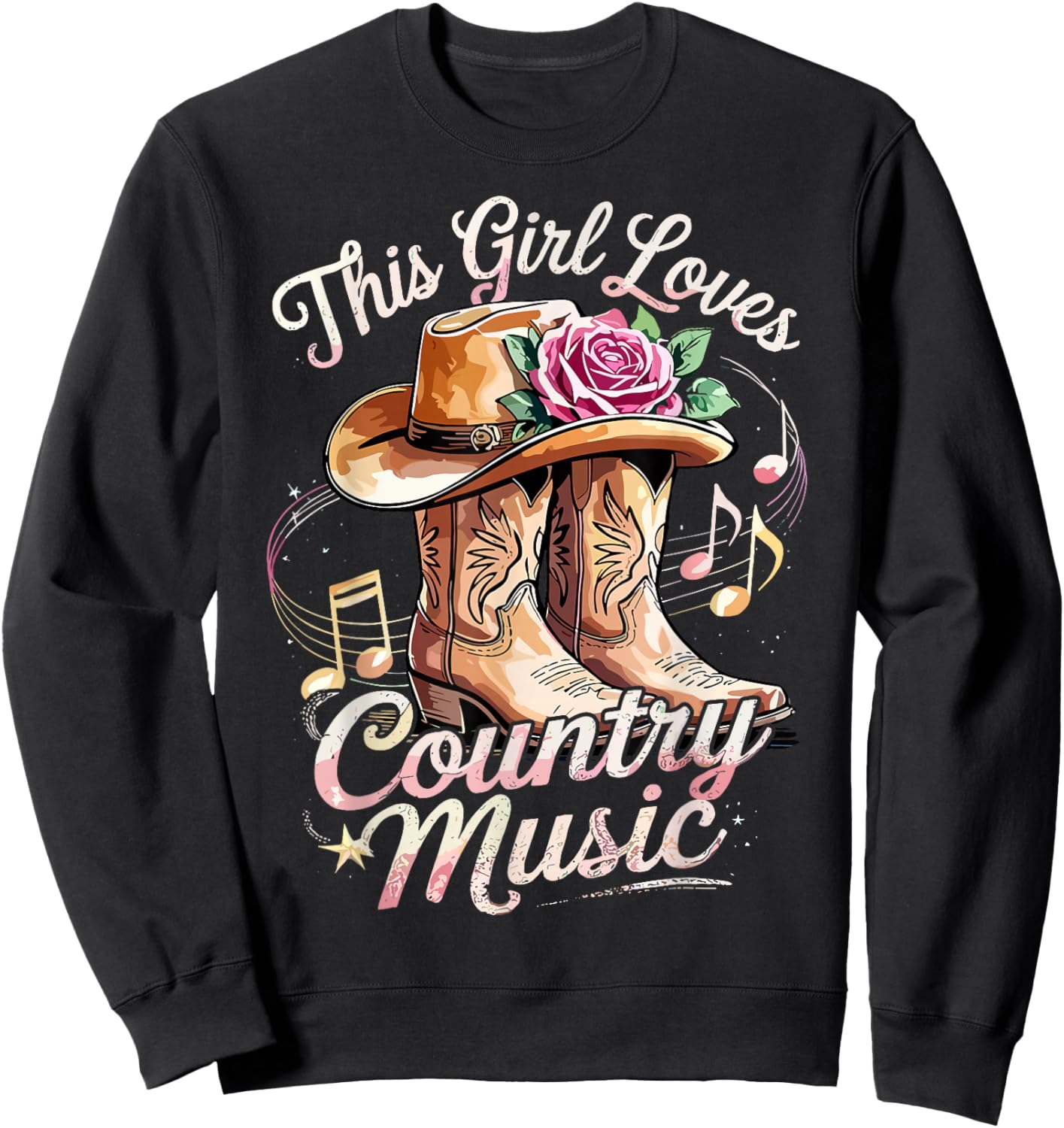 This Girl Loves Country Music Western Cowgirl Sweatshirt - Sweatshirt | Black