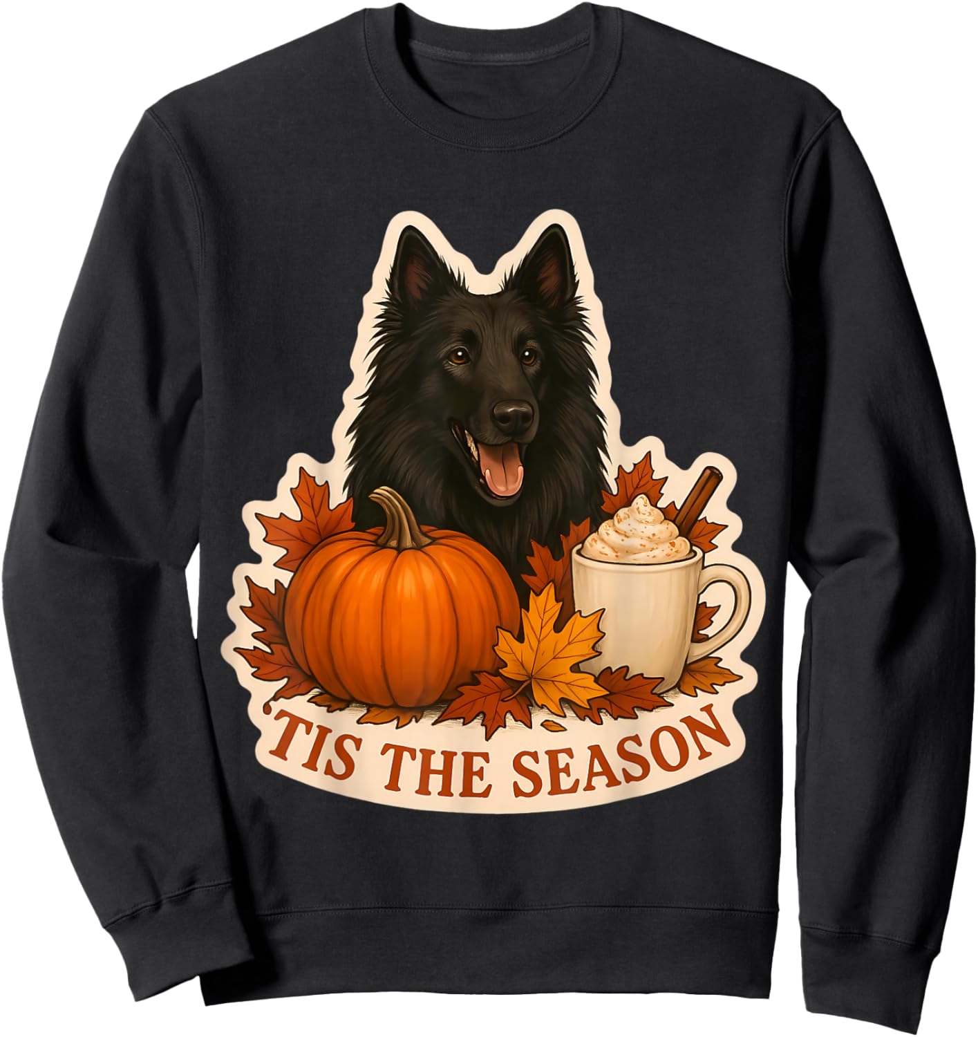 Tis The Season Belgian Sheepdog Dog Fall Autumn Pumpkin Cute Sweatshirt - Sweatshirt | Black