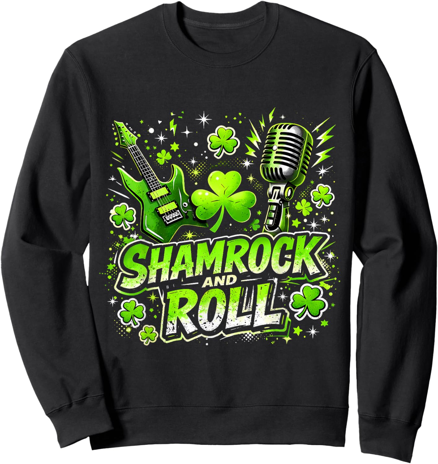 Shamrock and Roll St Patrick Day Rock Vibes Sweatshirt - Sweatshirt | Black