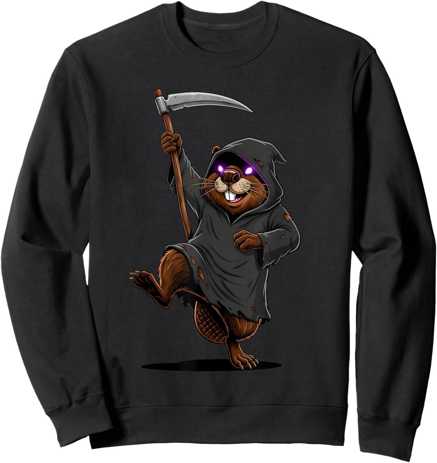 Grim Reaper Beaver Funny Halloween Costume Scythe Dark Humor Sweatshirt - Sweatshirt | Black